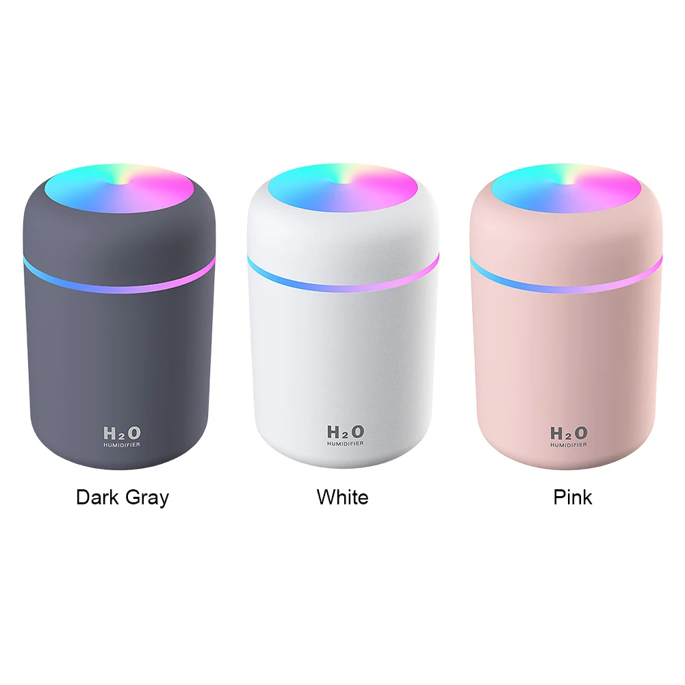 자동차 침실용 휴대용 초음파 아로마 디퓨저, USB, 다채로운 빛, 쿨 미스트 스프레이, 아로마 음이온 미스트 메이커, 300ml
