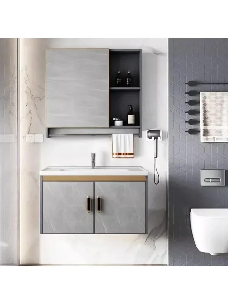 Simple Bathroom Cabinets Wall-mounted Vanity with Sink Storage Mirror Cabinets Aluminium Home Furniture Muebles Ba&ntilde;o FYBC