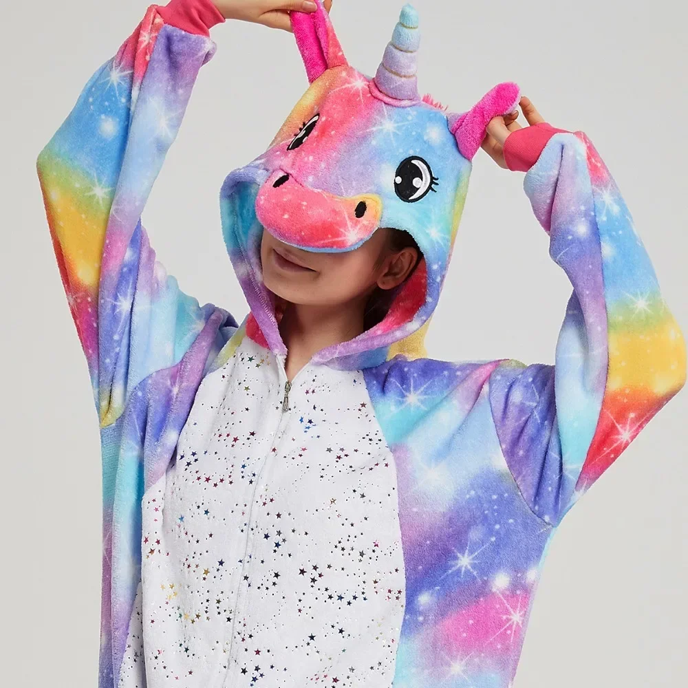 Adults Animal Onesies Unicorn Pajamas Sets Sleepwear Women Men Winter Unisex Unicornio Costumes Kids Cartoon Flannel Pajamas adult pajamas