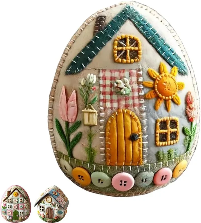 Patchwork Felt Egg House DIY Kit Bunny Craft Kit Easter Craft Decor Handmade Cozy
