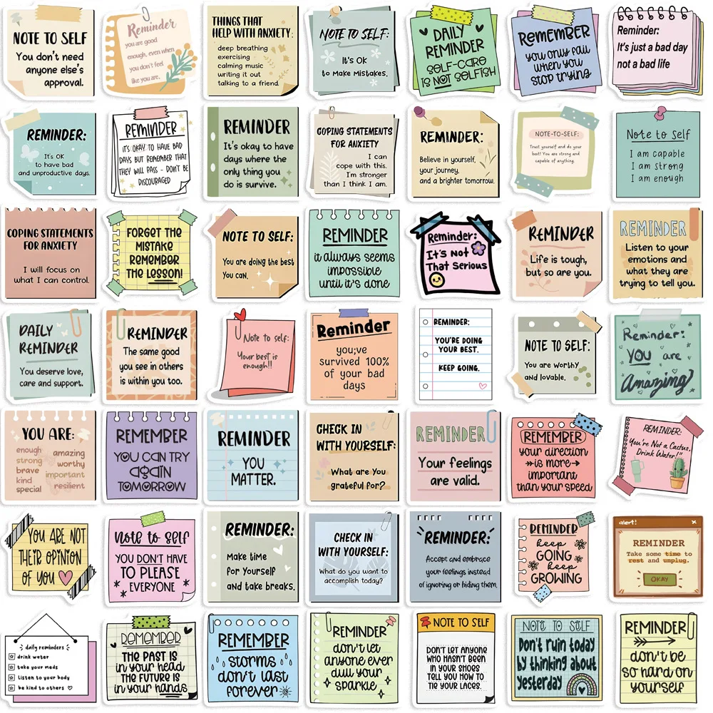 50Pcs Mental Health Stickers Reminder Decals Laptop Water Bottle Positive Waterproof Stickers Psychology Affirmations 6