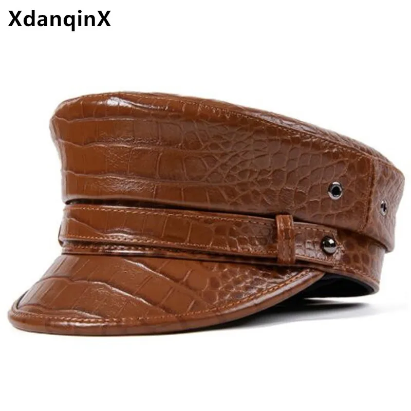 Natural Leather Hat Cowhide Crocodile Print for Men Women