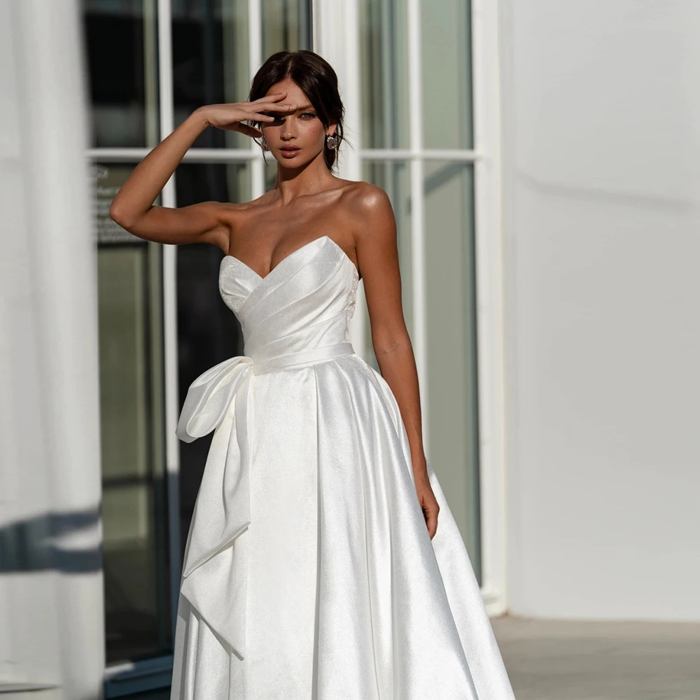 Strapless Ivory Wedding Dresses for Women Sleeveless Bridal Gowns Side Slit Bridal Gowns with Pleat 2024 Summer Vestido De Novia 4