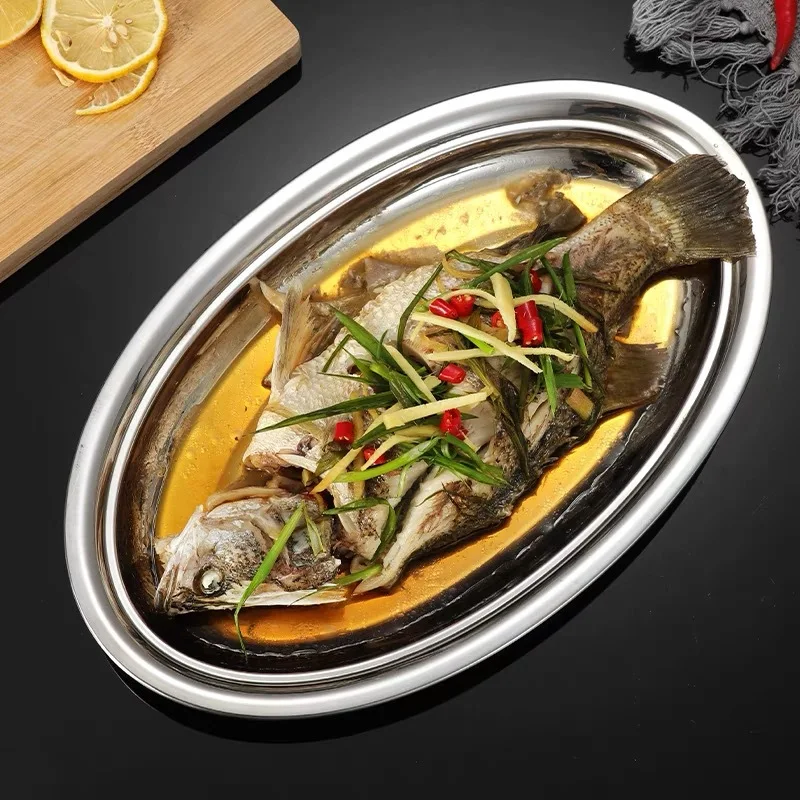 Stainless Steel Oval Fish Plates for Household Dinner
