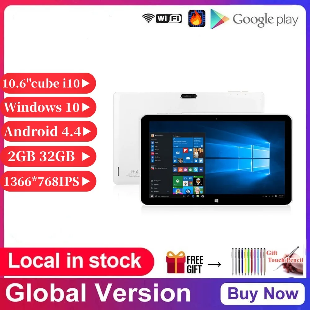 

10.6 Inch Cu Be i10 Tablet PC Windows10+Android 4.4 Quad Core Intel Z3735F WiFi 1366*768 Retina Capacitive Touch Screen HDMI