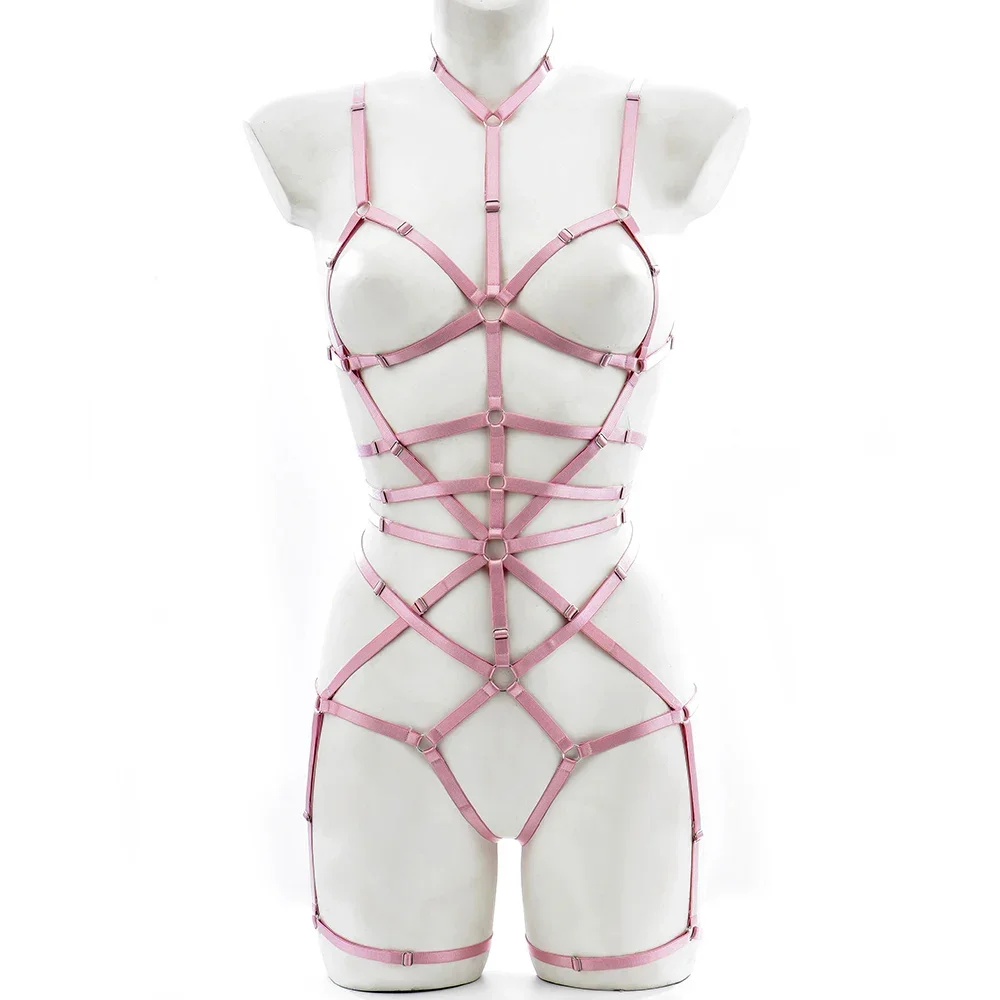 Women Fashion Body Harness Cage Set Elastic Adjustable Gothic Bondage Harness Garter Halloween Hollow out Sexy Lingerie Belt image