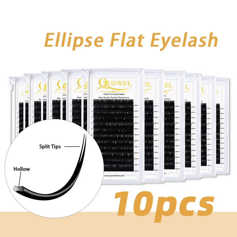 

Quewel 10pcs/lot Ellipse Flat Eyelashes Extension Individual Matte False Ellipse Eyelash Natural Split Tips Soft Silk Wholesale