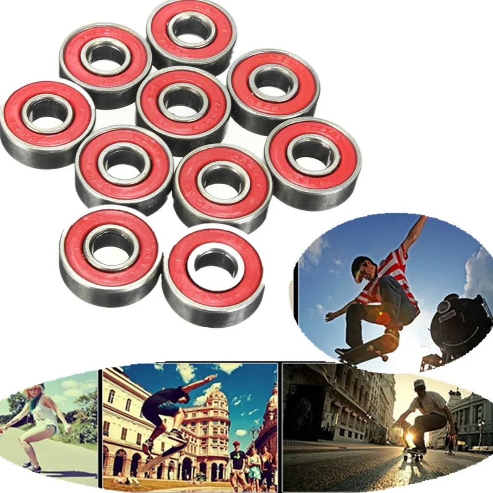 

10Pcs/Set 608 RS ABEC-5 Inline Roller Skate Wheel Bearing Anti-rust Skateboard Wheel Bearing Red Sealed 0.8 x 2.1 x 0.7cm shaft