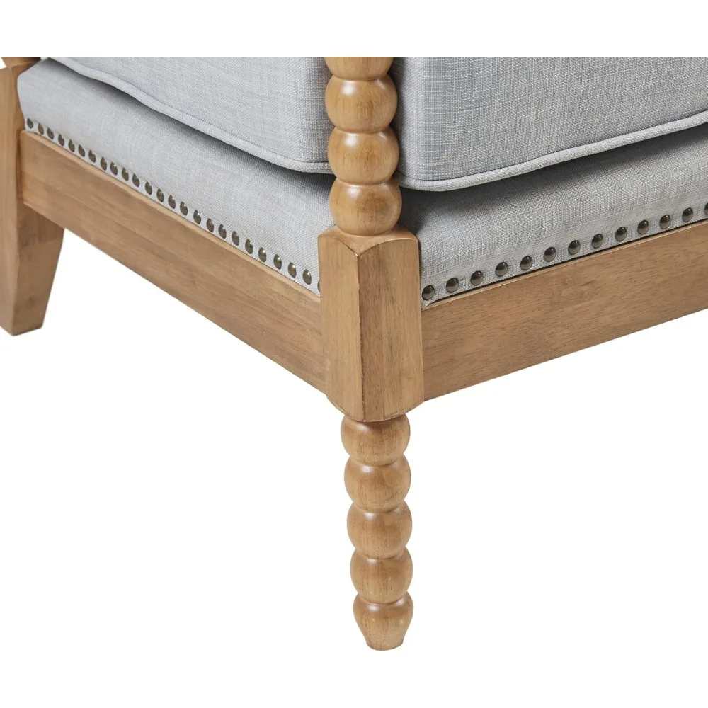 Description Picture 6 of itemModern Accent Chairs Padded Solid Wood Armrest and Frame Oakwood Finish,Upholstered Seat,Bedroom,Family  Living Room,Light Blue