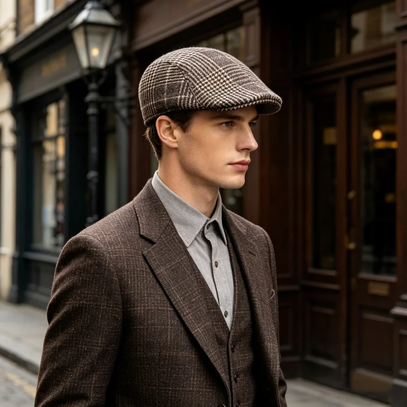 Winter-Wärme-Männer-Newsboy-Kappe im Karomuster, Vintage-Britischer-Stil, Gatsby-Freizeit-Baskenmütze, Schirmmütze, Flache Fahrermütze, Künstler-Malermütze, Taxischaufelkappe, Sonnenhut – Detail 4