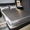 Solid Color Satin Surface Fitted Sheet 1PC Queen Size Bed Sheets 100/120/150/180/200cm Sheet with Elastic Band (No Pillowcase) 3