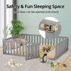 Queen Size Montessori Floor Bed, Multifunctional Wood Bed Frame with Fence & Door for Children Boys Girls Bedroom Living Room 3