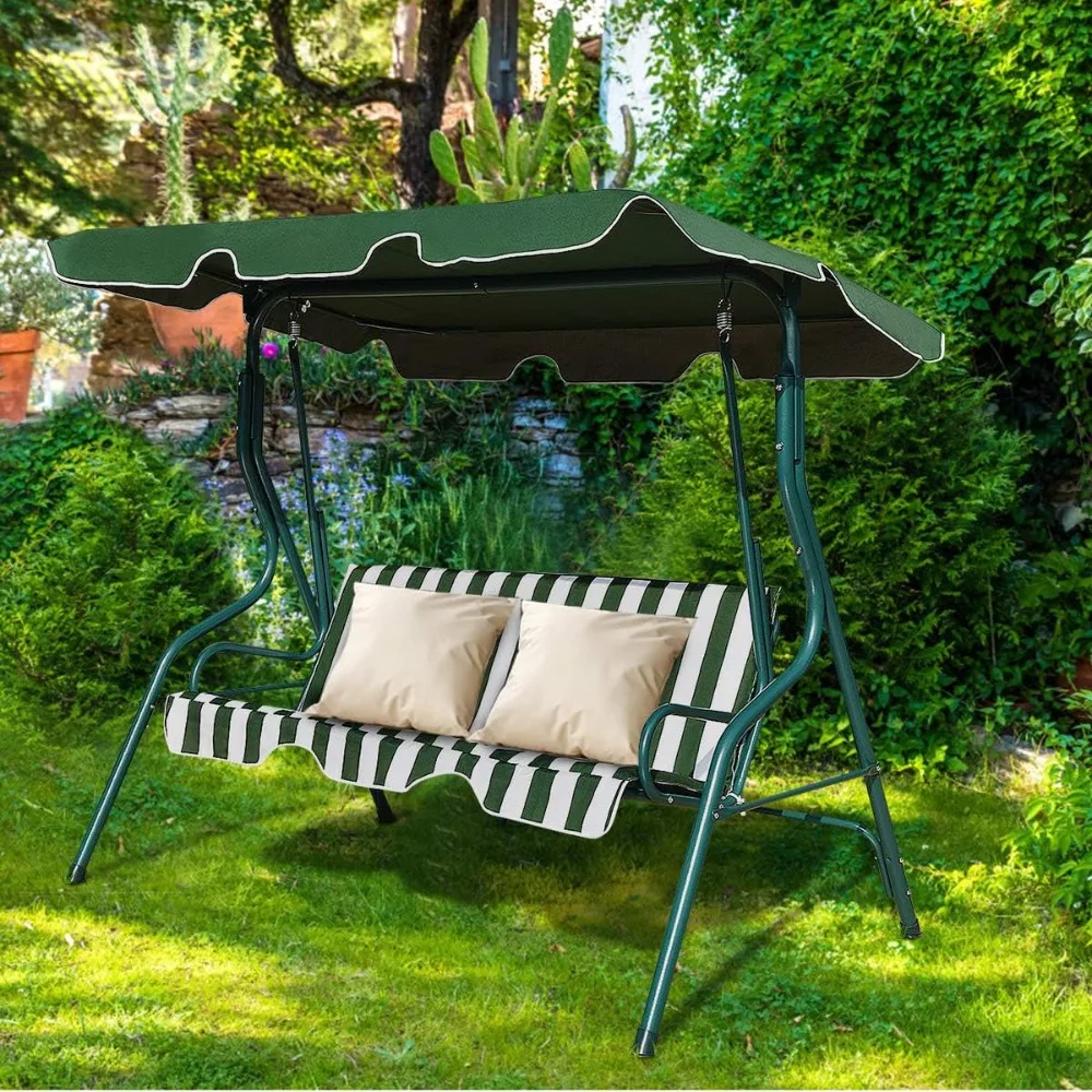 

Outdoor swing, terrace swing with removable mat and powder coated steel frame, outdoor 3-person porch swing with canopy