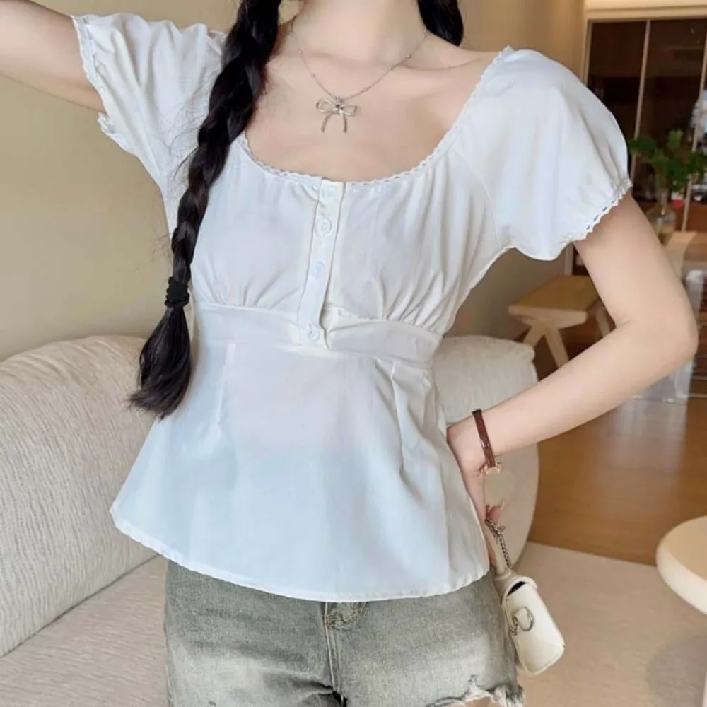 Short Sleeved Female Low-necked Tops Shirt Commuting Bottoming Shirt Low-necked White Short T-shirts White Thin
