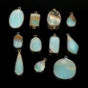 Trendy Natural Amazonite Gold-Plated Edge Charms Pendant Water Drop Oval Round Pendant for Jewelry Making DIY Necklace Bracelets 1