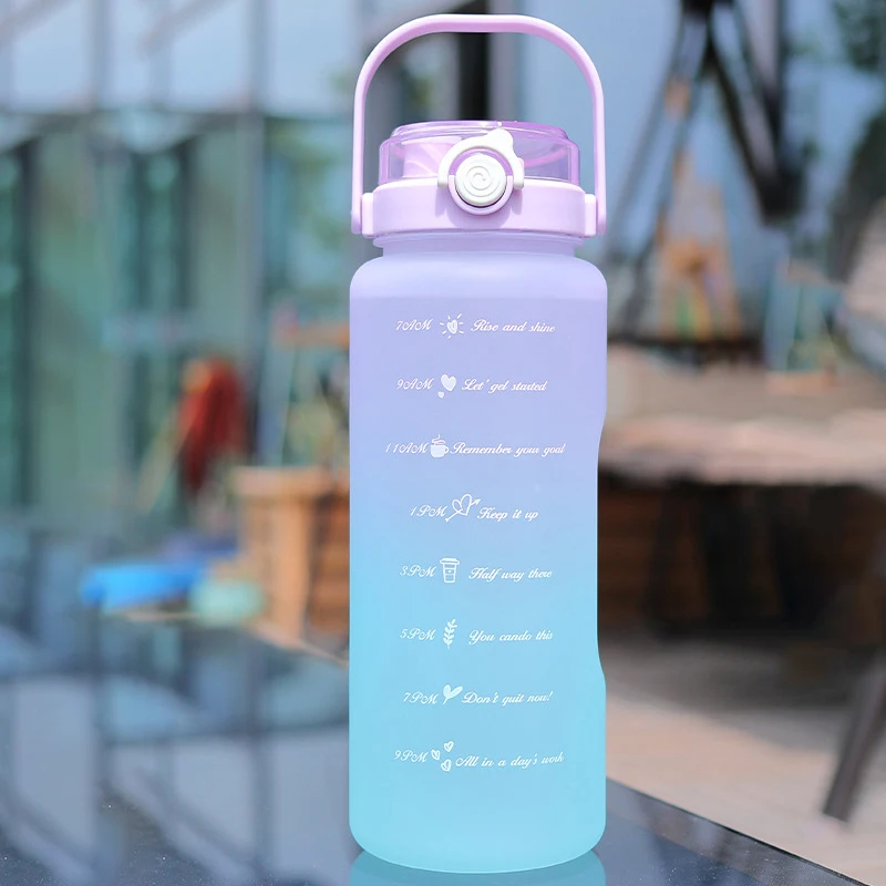 1500ml Water Bottles Large Capacity Plastic Clear Sports Drink Bottle Gym Fitness Ton Cup with Portable Handle and Rope, Blue
