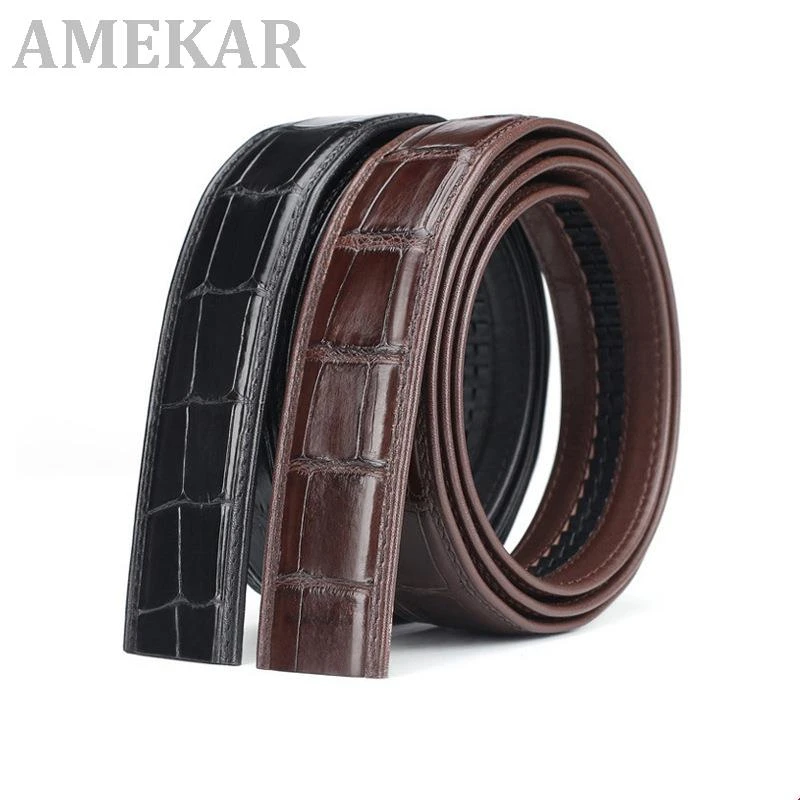 mens fashion belts Luxurious Crocodile Genuine Leather Men Belt No Buckle 3.4CM Width Quality Strap Black/brown Male Waist Belt 100-125CM ranger belt