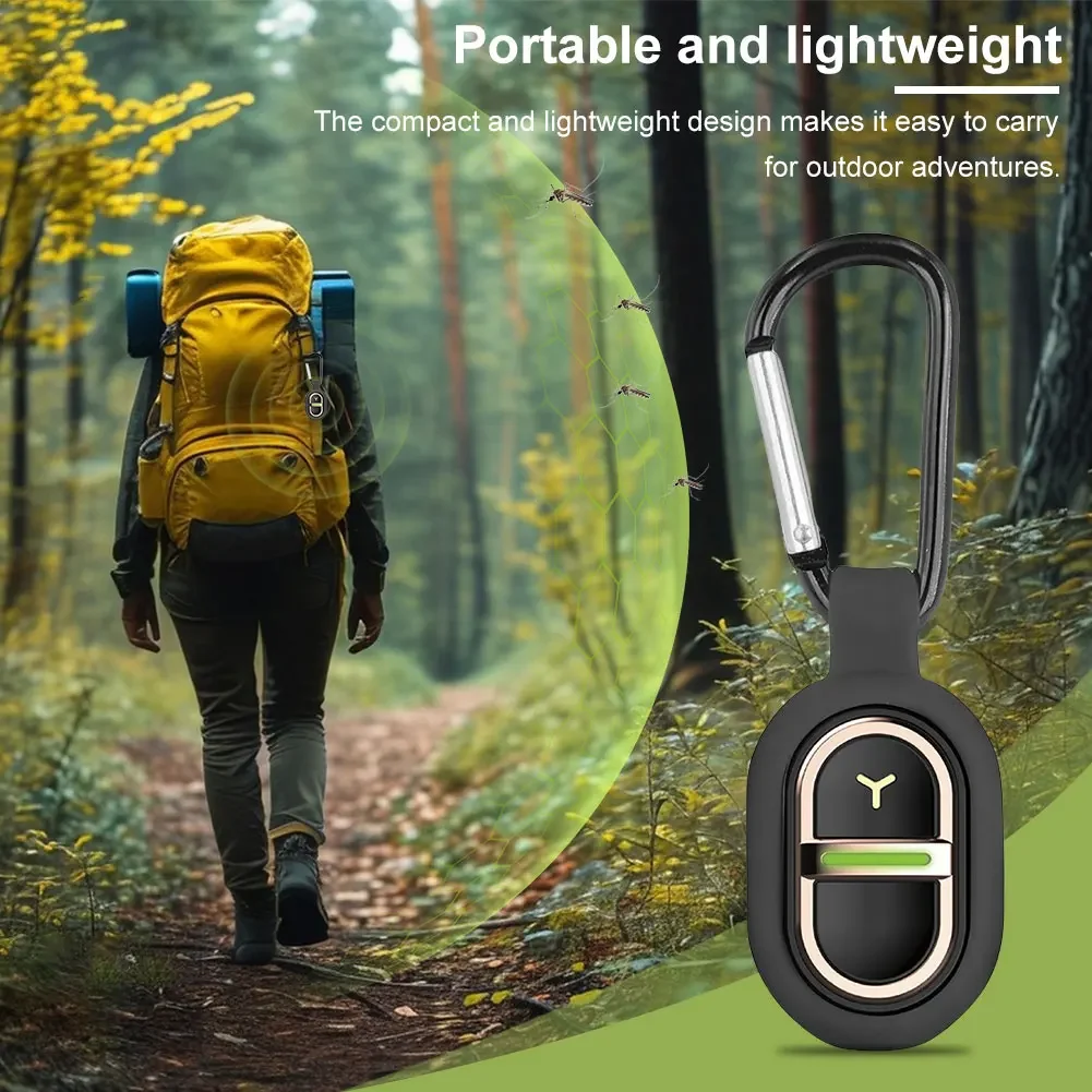 1-5pcs Ultrasonic Mini Mosquito Repellent with Carabiner Lightweight Anti-mosquito Bite Pendant for Kids Adults Outdoor Camping