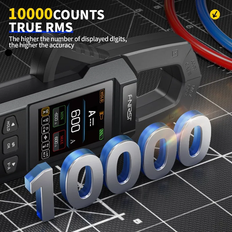 FNIRSI DMC-100 DC AC Current & Voltage Clamp Meter with USB Charger 10000 Counts 600A Amperimetric Clamp Tester and NCV-E