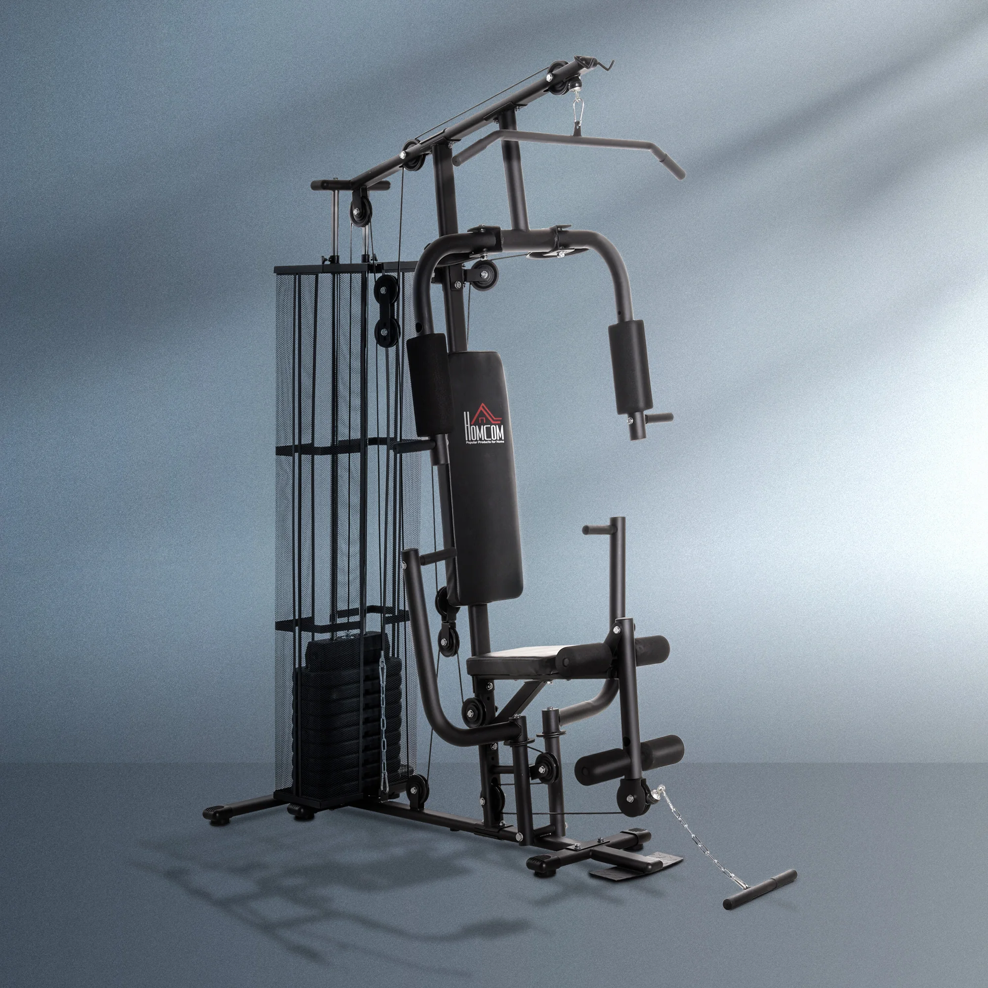 HOMCOM Multiestación Máquina de Musculación con Estribo para Piernas Placas  de Peso de 45 kg Carga Max. 110 kg para Entrenamiento Fitness en Hogar  Gimnasio 135x103x210 cm Negro