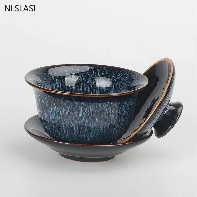Tea set 140ml Vintage Ceramics Gaiwan Handmade with Lid Tea cup Home tea infuser Tradition ceremony accessories Portable set
