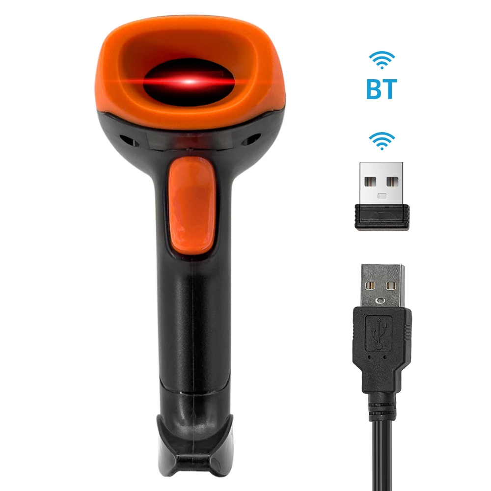 Handheld 1D/2D/QR Barcode Scanner BT+2.4G Wireless USB Wired Bar Code Reader Manual / Continuous Scanning CMOS Image Sensor