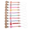 Baby Round Wood Dummy Holder Clip Silicone Cartoon Bow Bead Pacifier Chain For Care Teether Chew Toy Baby Pacifier Soother Chain 2
