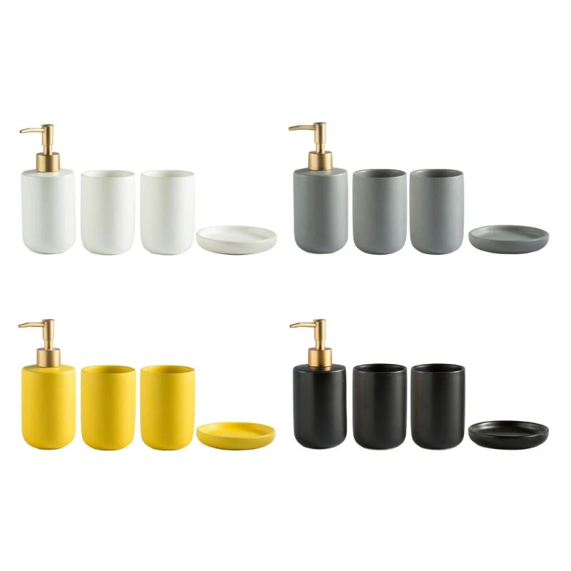 

H7EA 4pcs Soap Dispenser Bottle Dish Washroom Toothbrush Holder Cup Suit Lotion Rack