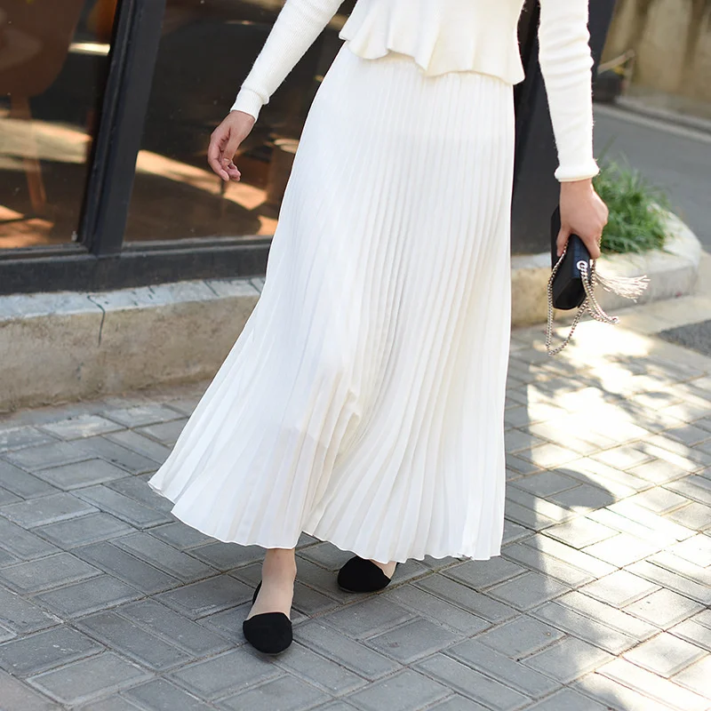 white pleated skirt TINT ERA High Waist Skirt Spring Autumn New Temperament Thin Chiffon Hand-pressed Crepe Pleated Large Swing A-line Skirts Women crop top and skirt Skirts