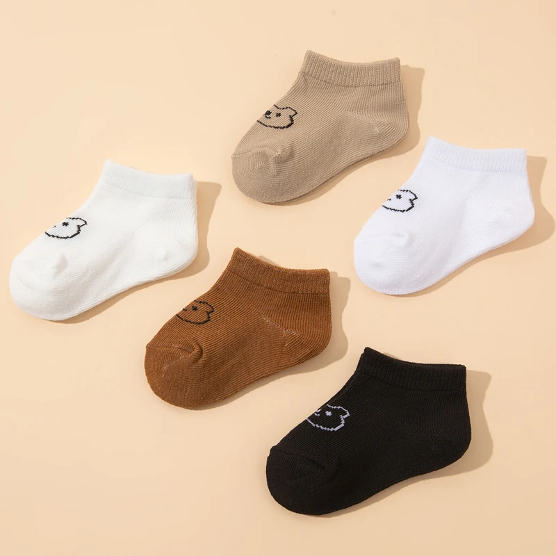 5 쌍 미끄럼 방지 양말 귀여운 곰 프린트 노쇼 통기성 양말 소년 소녀 신발