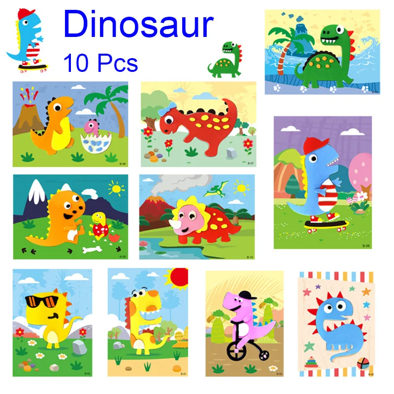 10 Pcs/Set 3D EVA Foam Sticker Cartoon Ocean Animal Vehicles Dinosaur Series Handmade DIY Art Craft Puzzles Educational Toys eva foam sticker toys craft toys puzzle toys
