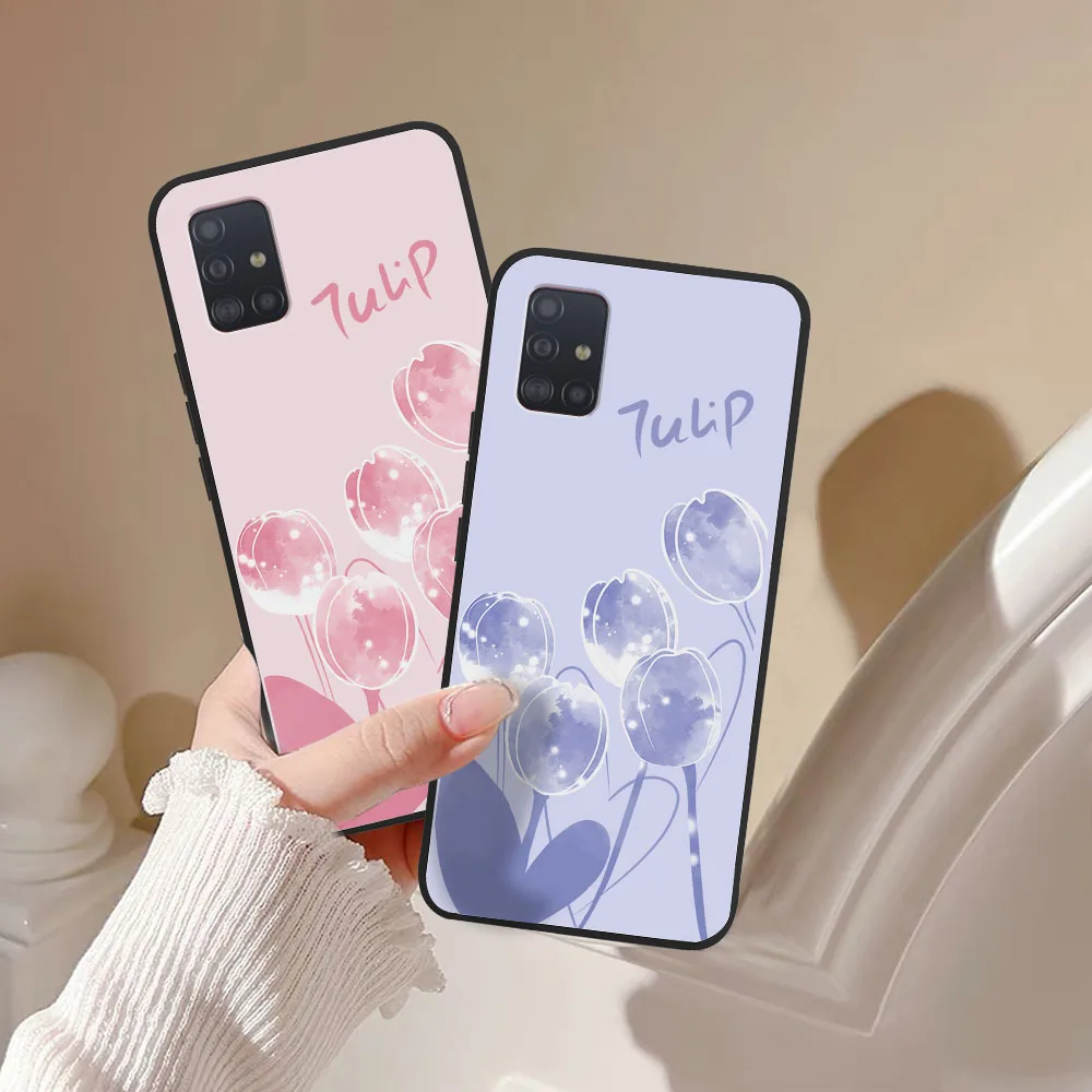 For Samsung Galaxy A51 4G Case A51 5G Silicone Tulip Back Cover Fundas