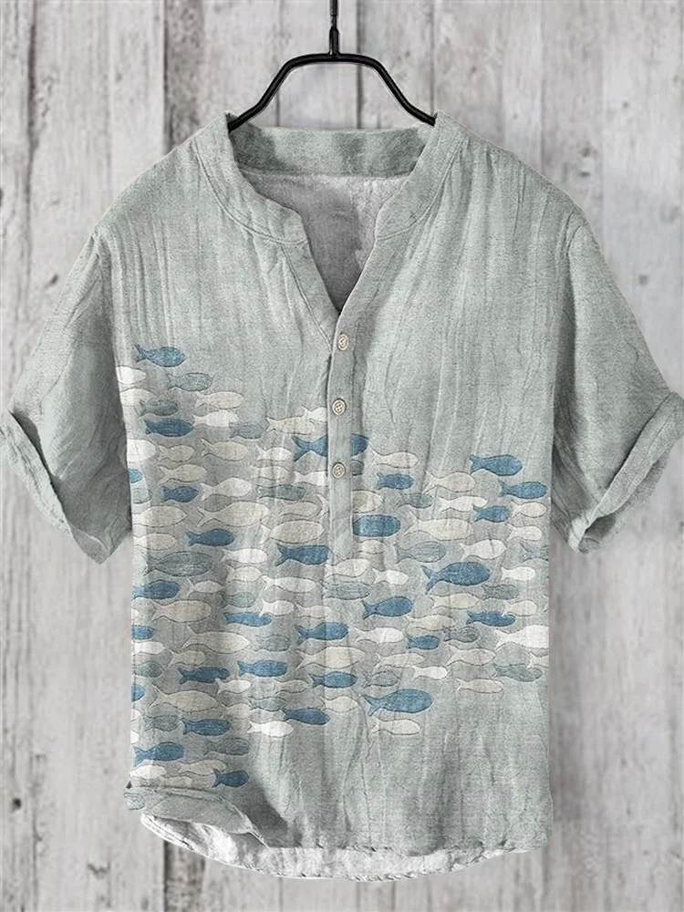 Cardigan Men Clothes Offer Henry Shirt Mens Clothing Tops Japanese Vintage Clothes Short Sleeve Summer Men's