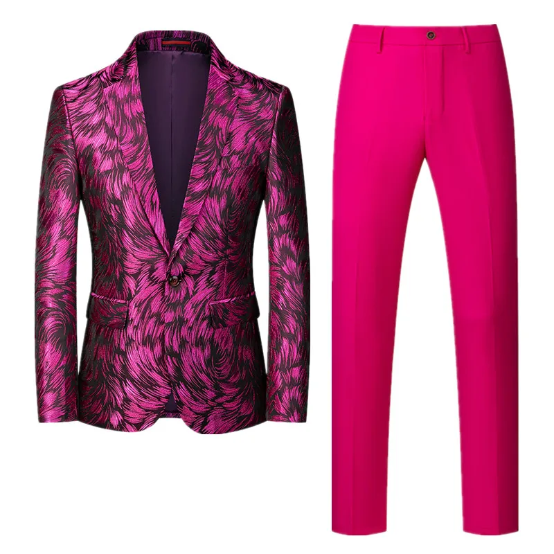 Men Business Social Dance Party Suit Two piece New Singer Host Stage Slim Fit Jacquard Dress Set High End