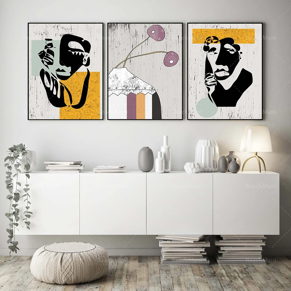 

Modern abstract art, female portrait, male portrait, orange black painting, wall art poster from original painting