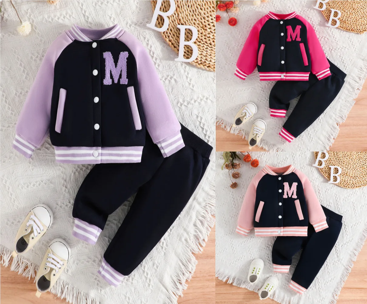 

Baby Girls Boys Clothing Sets 2023 Spring Autumn Children Outfits Infant Baseball Jacket Toddler Kids Sportswear 2 Piece Suit 5