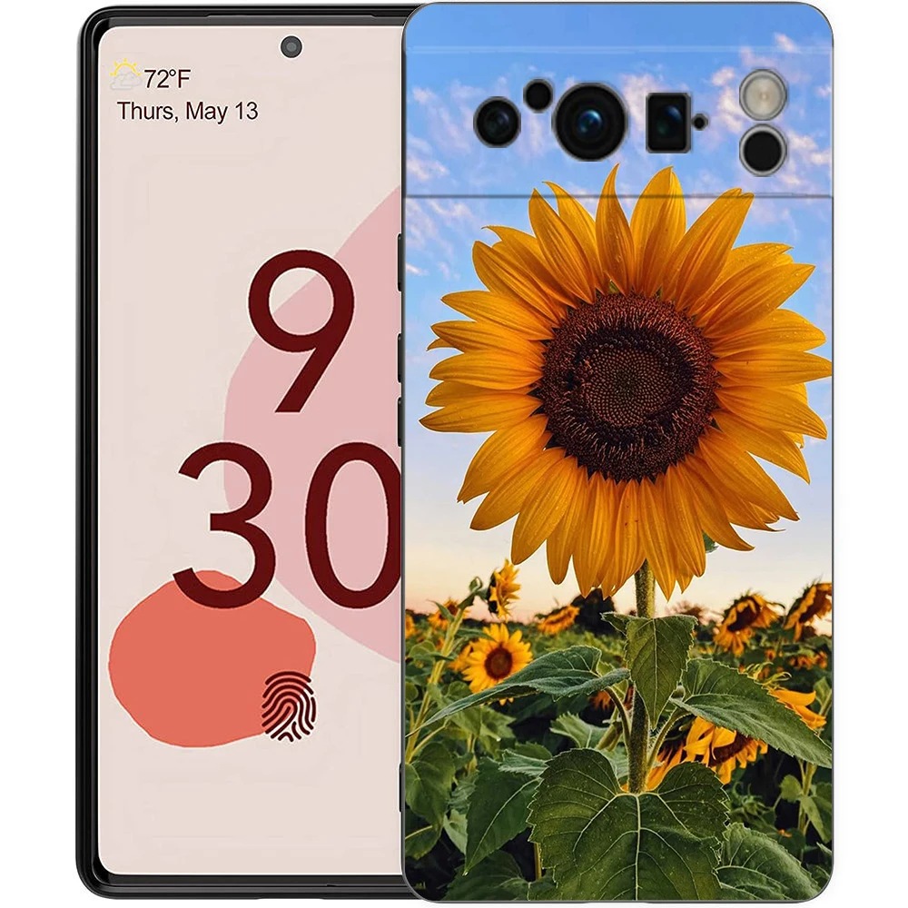 Elegant Sunflower Design Luxury Phone Case - Black Soft TPU Cover