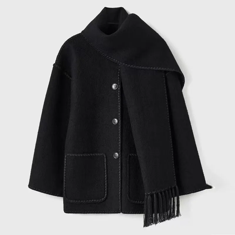 GVUW Fashion Thickened Loose Woolen Coat Women's Scarf Collar Single Breasted Tassel Coats 2025 Autumn Winter New 17S2285 5