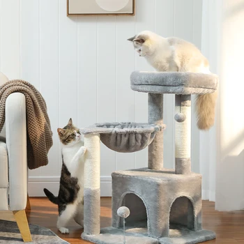 작은 고양이 나무 콘도 타워, 실내용 2 가지 스타일 활동 나무, 사이 잘 긁는 포스트, 큰 해먹, 탈착식 탑 퍼치, H75CM