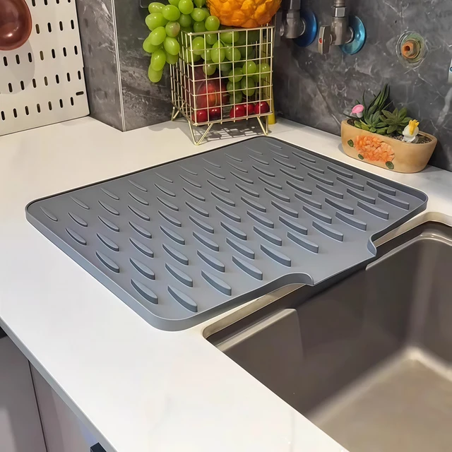 Silicone Drain Mat for Sink, Kitchen Fruit and Vegetable Dish Draining Drying Mat, Household Countertop Heat Insulation Mat 4