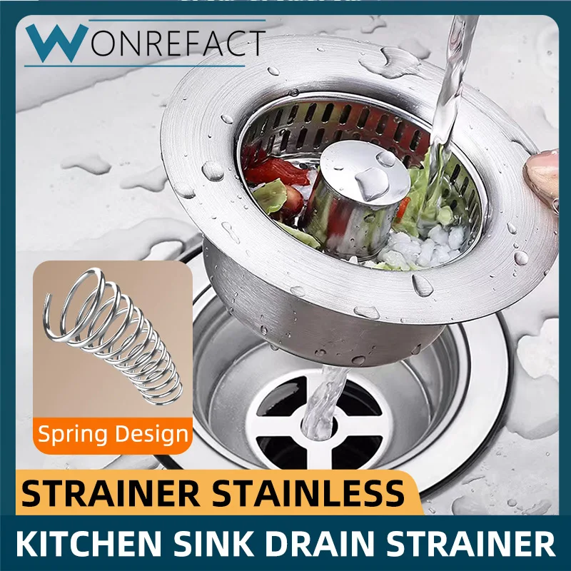 Kitchen Sink Strainer 3 In 1 Kitchen Sink Strainer Stainless Steel Pop-Up Filter Basket Removable Drain Hair Catcher