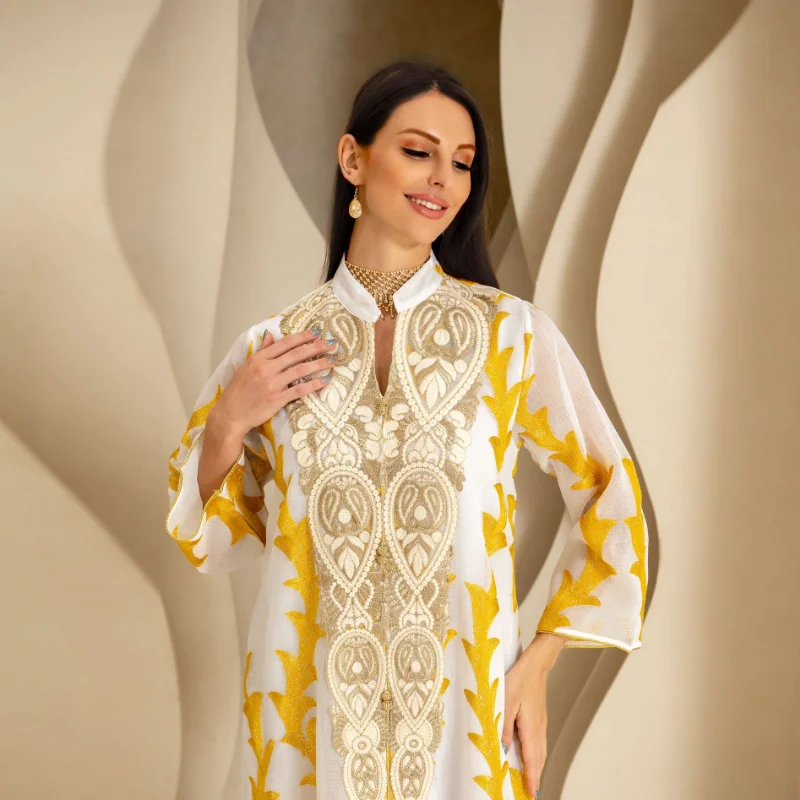 2023 Middle East Muslim Robe Costume Gorgeous Banquet Dress Abaya Femme Double Stitching Embroidery Türkiye Loose Dress