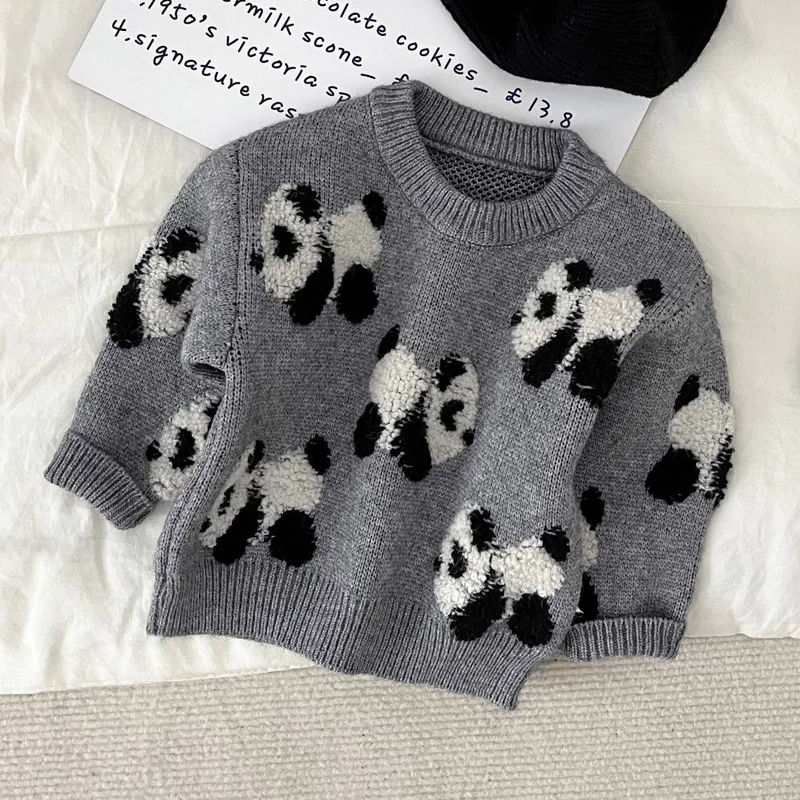 Baby Casual Sweater for Girls Boys Clothes Autumn Winter New Infant Fashion Knitted Cartoon Panda Long Sleeve Pullover Tops