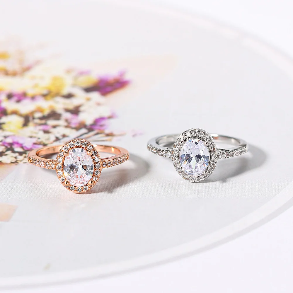 Wedding Engagement Ring Women Oval Crystal Moissanite Promise Ring Rose Gold Color Marriage Bride Jewelry Accessories OHR078