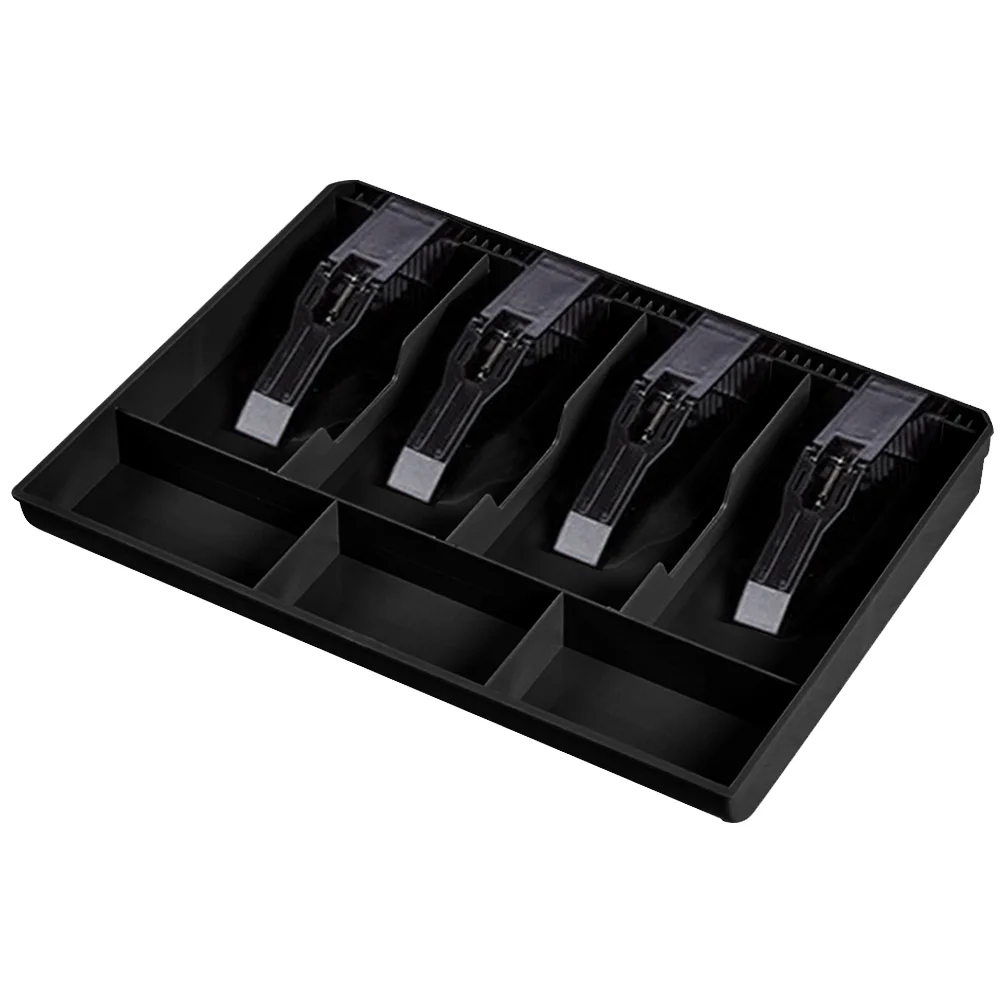 

4 Bills and 3 Money Organizers Coin And Bill Tray Cash Collection Box Insert Tray for Market Bank Home (Black)