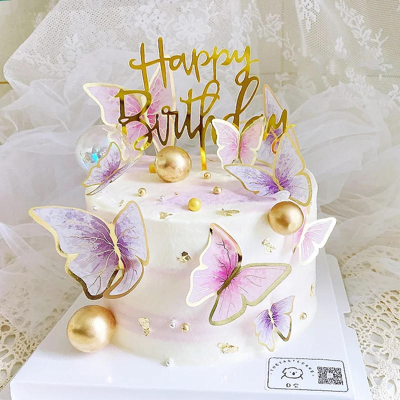 10pcs Purple Pink Butterfly Cake Toppers Butterflies Dessert Cake  Decorations Card Wedding Princess Girls Birthday Party Decor