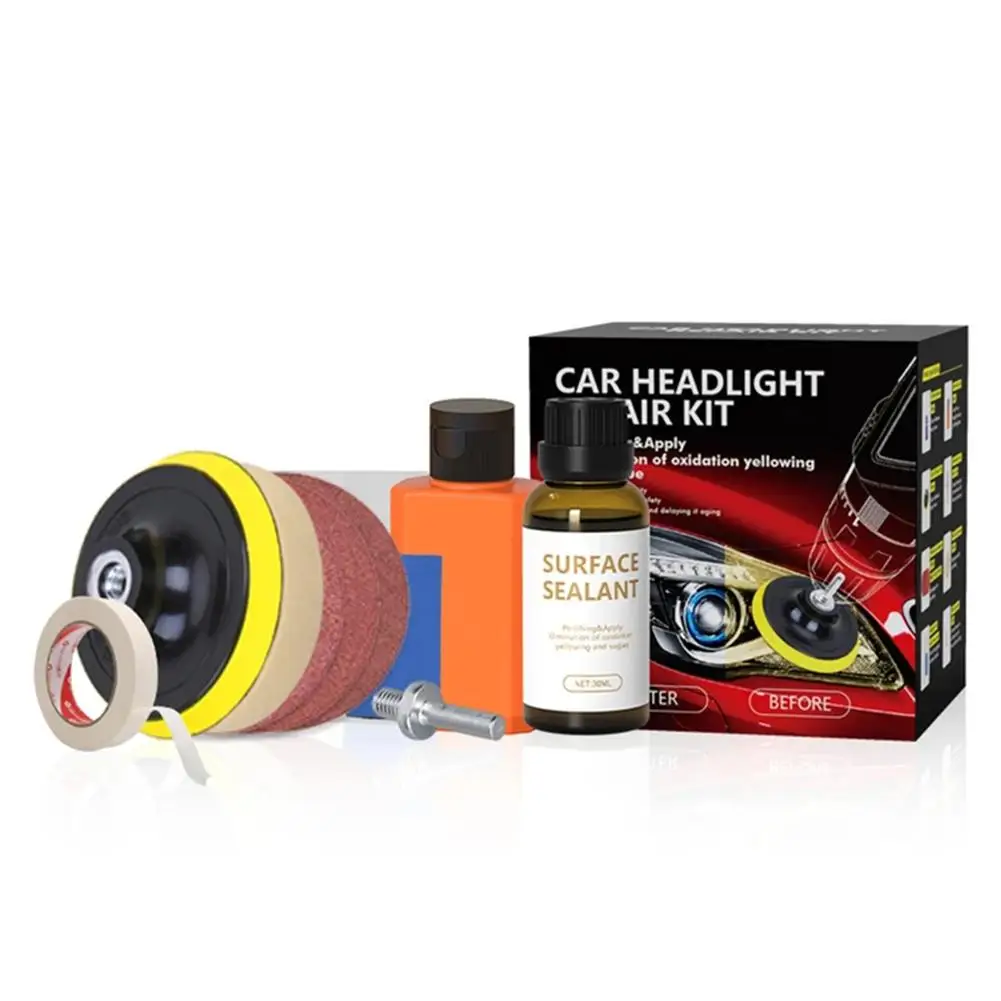 1 juego de kit de restauración de faros delanteros de coche, herramienta de limpieza y restauración de arañazos, pulido y oxidación, color amarillo