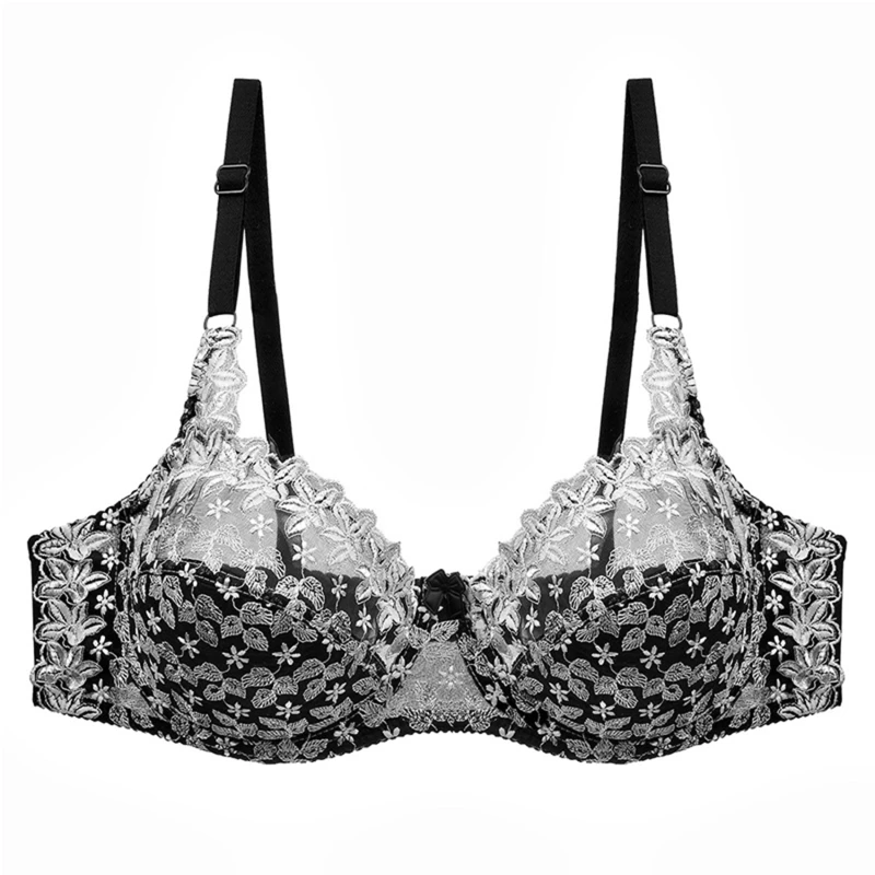 

Ultra Thin Lace Embroidery Sexy Bras Bralette Plus Size Women Transparent Brassiere Wire FreeUnderwear Adjustable CD Cup Bra