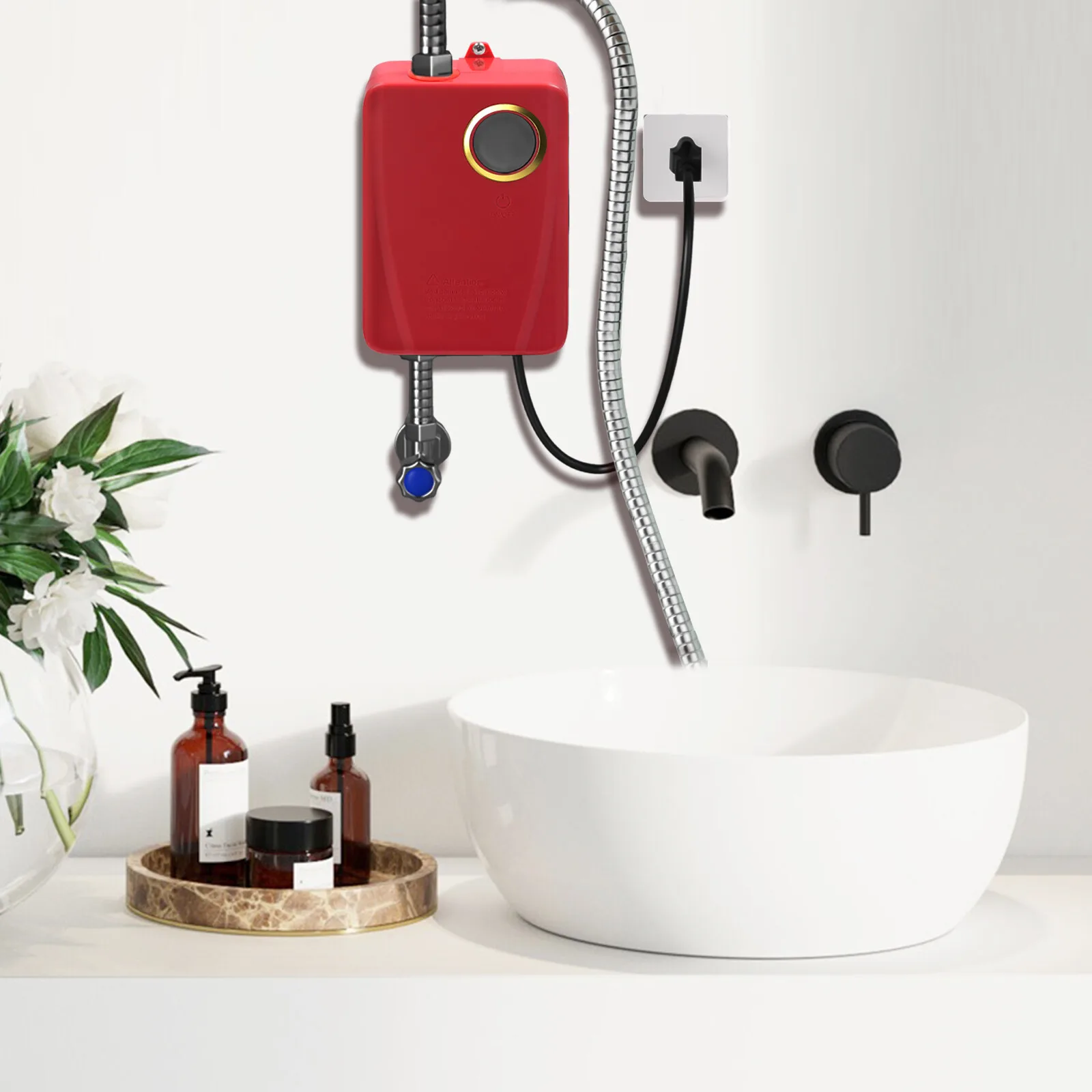 110V 3000W Stainless Steel Mini Water Heater XY-FA Red US Plug Instant Hot Water for Kitchen Bathroom 4