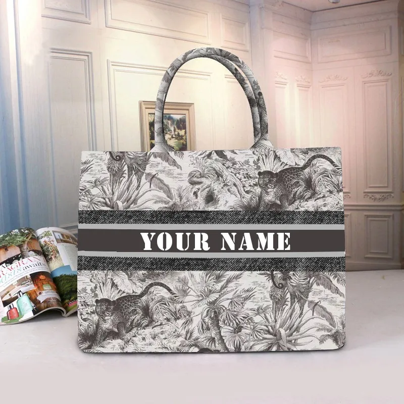 Letter & Flower Pattern Bag Set : Large Capacity Tote Bag & Clutch